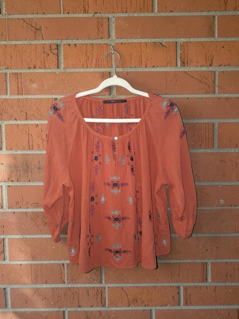 Hazel Embroidered Boho Blouse In Rust Orange